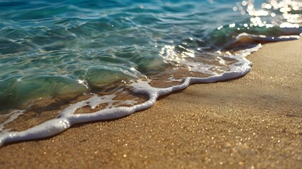 Hyperrealistic Closeup of Turquoise Ocean Water Lapping on a Sandy Beach