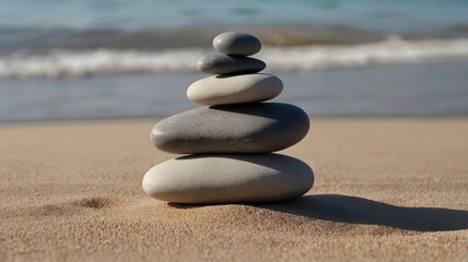 Stacked Stones on Tranquil Beach
