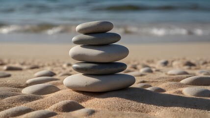 Stacked Stones on Tranquil Beach