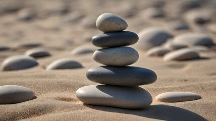 Stacked Stones on Tranquil Beach