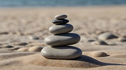Stacked Stones on Tranquil Beach