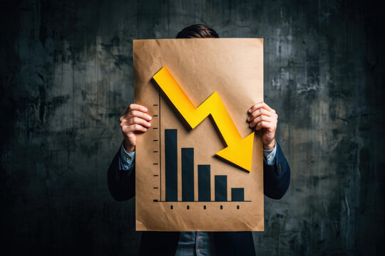 Confronting Economic Downturn A Person Holds a Sign with a Declining Bar Graph and Arrow Symbolizing Loss and Negative Trends in Business and Finance