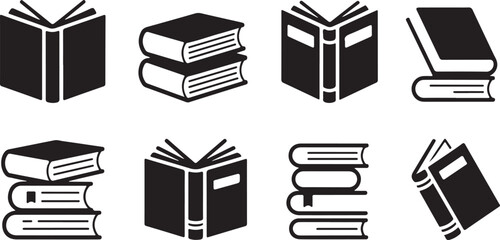 Silhouette Collection of Books and Book Stacks &ndash; Open and Closed Book Vector Icons