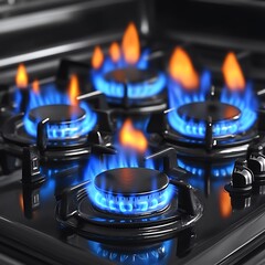 Gas stove burners ablaze