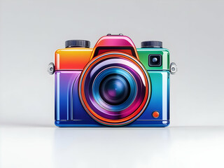 Glassmorphism camera icon in vibrant colors centered on clean white background with minimal modern design