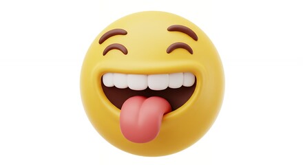 Fototapeta premium Cheerful yellow emoticon with tongue out