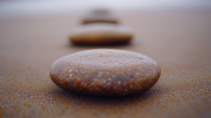 Close-up of smooth stones on sand.
