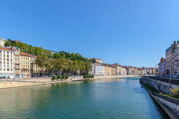 View of skyline in Lyon with Saone river,France