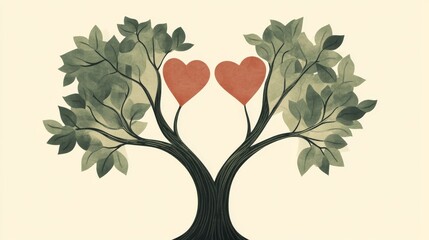 Create a tree with heart shaped leaves growing