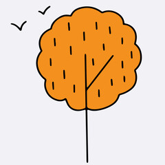 Yellow tree, doodle style,  hand-drawn lines and playful design, perfect for creative projects and decorative illustrations.