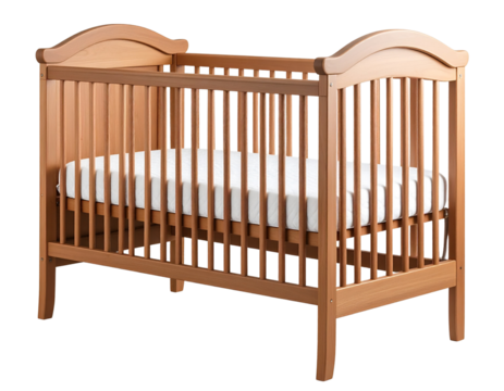Flat Vector Illustration of Classic Wooden Crib with Soft Bedding, Side Angle isolated on transparent background PNG