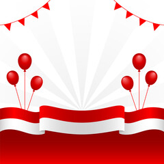White copy space background with Indonesian flag and red balloons. Indonesian flag background template with gradient color design suitable for celebrate important days in Indonesia