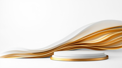 Elegant Curved Gold and White Podium on Transparent Background