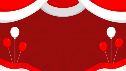 Red and white Indonesia themed horizontal background with copy space for text and balloons on each side perfect for celebrate important days in Indonesia such an Independence Day on August 17