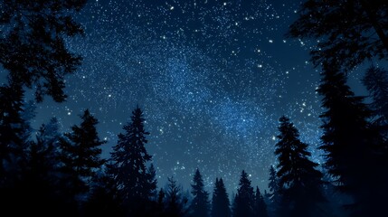 Naklejka premium Night Sky Over Forest