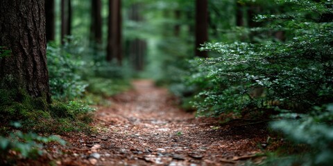 Obraz premium Nature walk through a forest trail for mental clarity and peace 