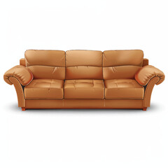 Luxurious Brown Leather Sofa with Rounded Arms and Detailed Stitching