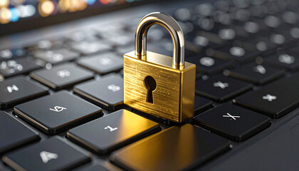 Secured Access: A shiny padlock rests atop a laptop keyboard, symbolizing digital security, data protection, and the safeguarding of information in the interconnected world.