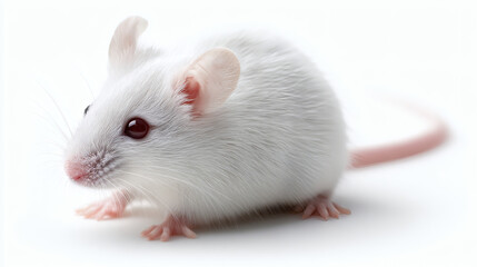 This adorable white mouse is a perfect subject, captured in a studio setting with pristine white background.