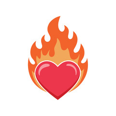 Fiery red heart with orange flames fire burning