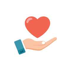 Hand holding red heart symbol love