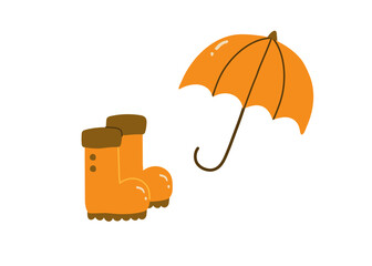 Autumn set, hand drawn elements, fall leaves, mushrooms pumpkins , and other. Perfect for web, card, poster, cover, tag, invitation, sticker kit. Vector illustration