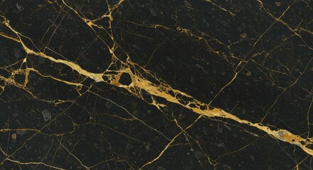 Black Stone Slab Showing Golden Veins Texture