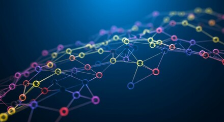 Abstract Network Connection with Colorful Nodes on Dark Background