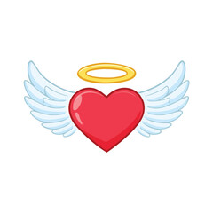 Red heart with wings and golden halo white blue