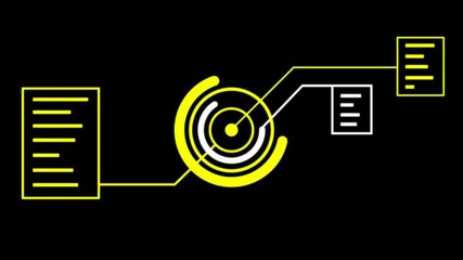 Futuristic Digital Interface with Yellow and White Elements on Black Background technology data - Powered by Adobe