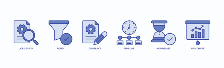 Employment Essentials Icon Set Isolated Vector Illustration Concept With Icon Of Job Search, Filter, Contract, Timeline, Hourglass, Bar Chart In Blue Style
