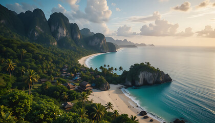 Obraz premium Breathtaking Coastal Village Cradled by Nature’s Embrace