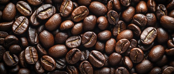 Fototapeta premium Close-up view of roasted coffee beans.
