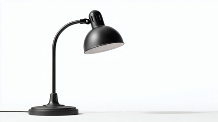Obraz premium A modern, minimalist black desk lamp sits on a white surface, casting a gentle light.