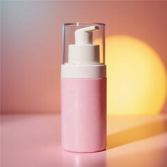 Bottle of perfume on pink background