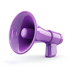 Glossy purple megaphone on a white background.