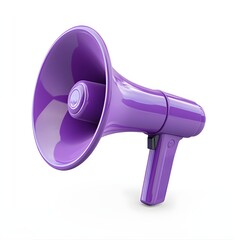 Purple megaphone on a white background.