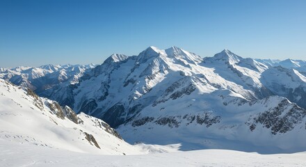 Majestic Snowy Peaks Under a Clear Blue Sky An Alpine Landscape of Untouched Beauty