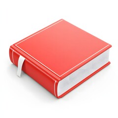 A red book with a white page edge.
