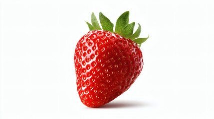 A single, perfect strawberry, showcasing its freshness and vibrant red color.