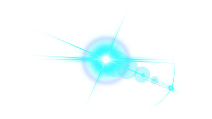 cyan starburst lens flare effect on transparent background