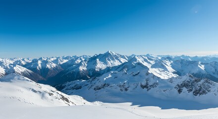Snow-Capped Peaks Under a Brilliant Blue Sky Explore the Untamed Beauty of the High Mountains