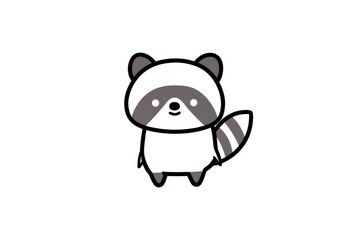 Naklejka premium Cute raccoon line art doodle with bold black outlines, simple minimalist vector illustration for kids’ coloring book