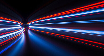 Abstract Light Trails Red and Blue Streaks in Motion.