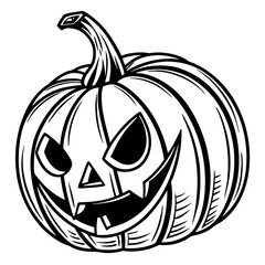 Fototapeta premium Stylized Halloween pumpkin with a mischievous carved face in black and white illustration celebrating spooky festive traditions and autumn season