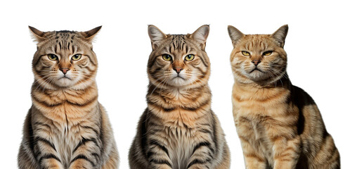 Grumpy or Angry cat isolated on transparent PNG or white background. sad, serious, angry mood.