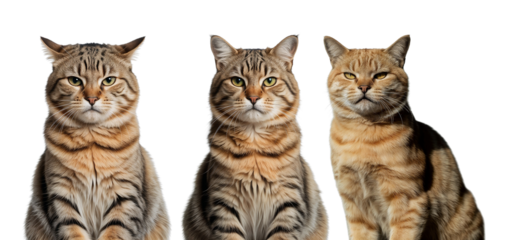 Grumpy or Angry cat isolated on transparent PNG or white background. sad, serious, angry mood.