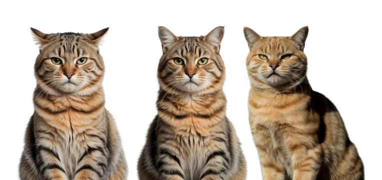 Grumpy or Angry cat isolated on transparent PNG or white background. sad, serious, angry mood.