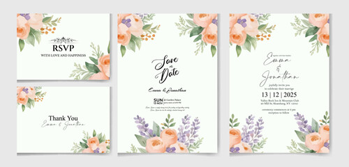 Editable Elegant Floral Wedding Invitation Set with RSVP Design