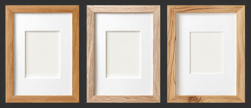 Set of Three Empty Wooden Picture Frames